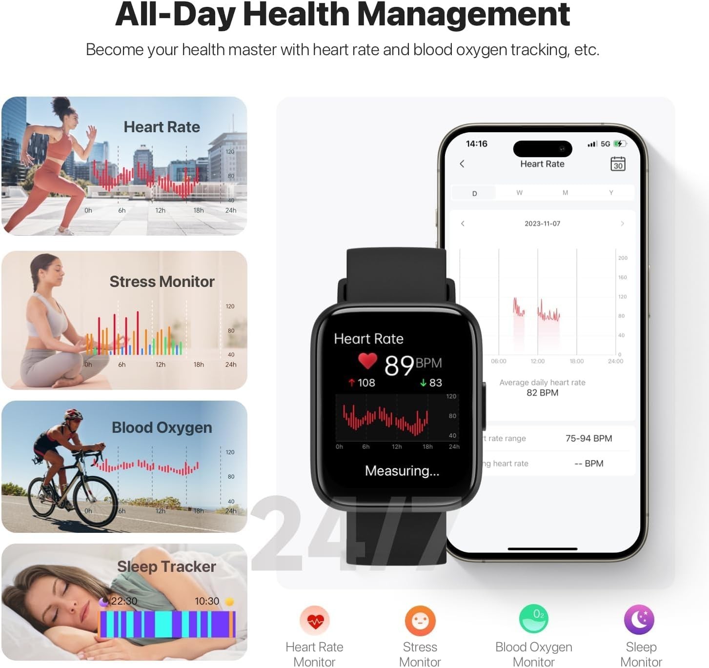Women’s Men’s Smart Watch Waterproof for Samsung Android and Bluetooth.NEW