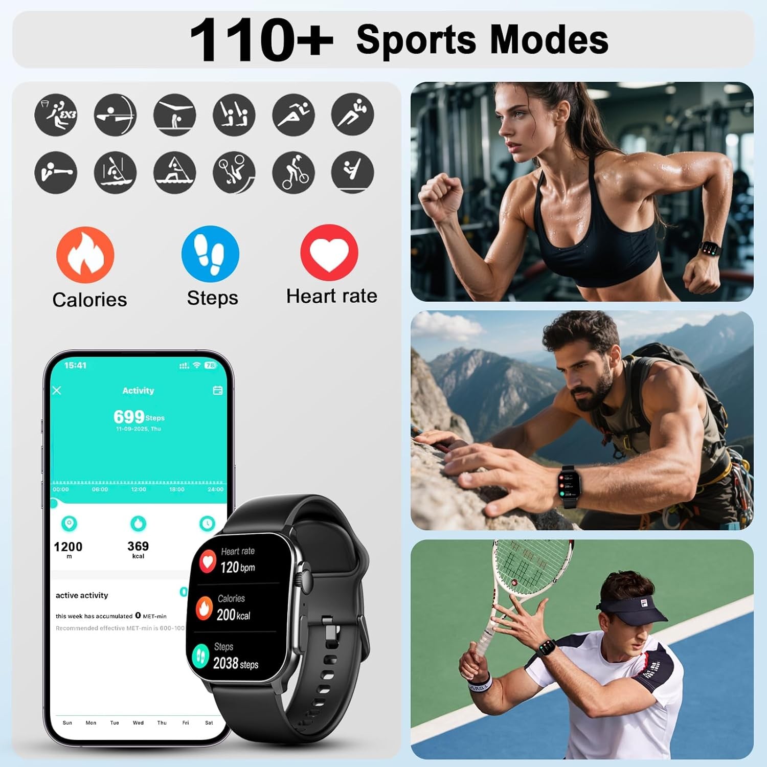 Smart Watch for Men Women, Bluetooth Call, 100+ Sport Modes, Fitness Tracker