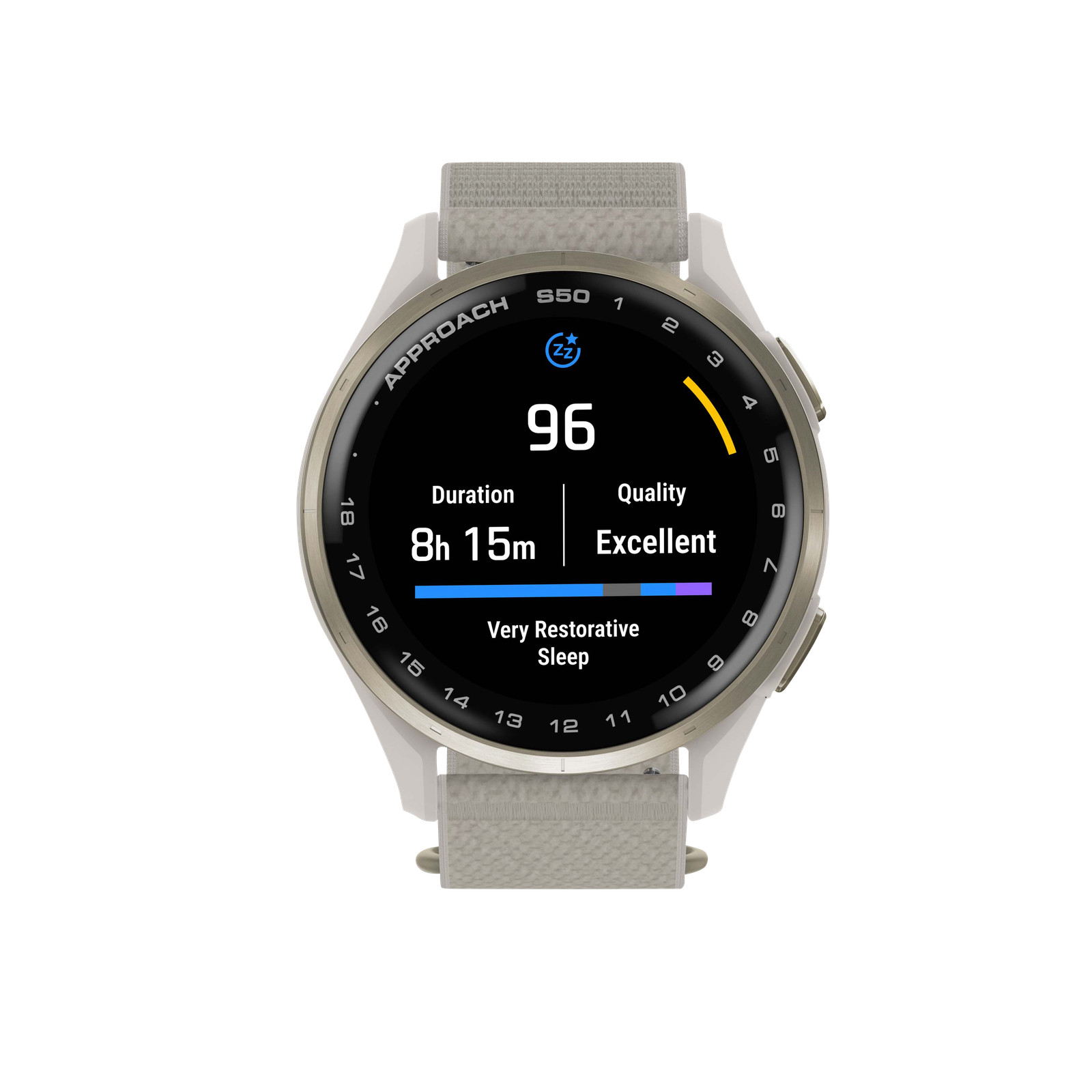 Garmin Approach S50, Gold Bezel/Ivory ComfortFit Nylon Band, (010-03010-01)