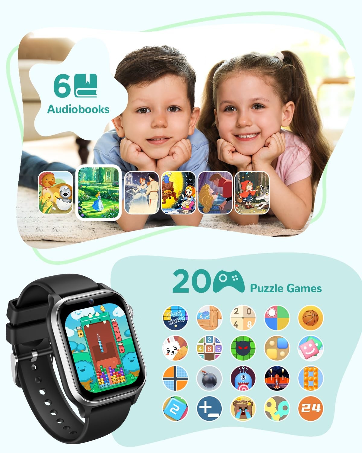 RUXINGX Kids Smart Watch Black 1.52″ Camera Games