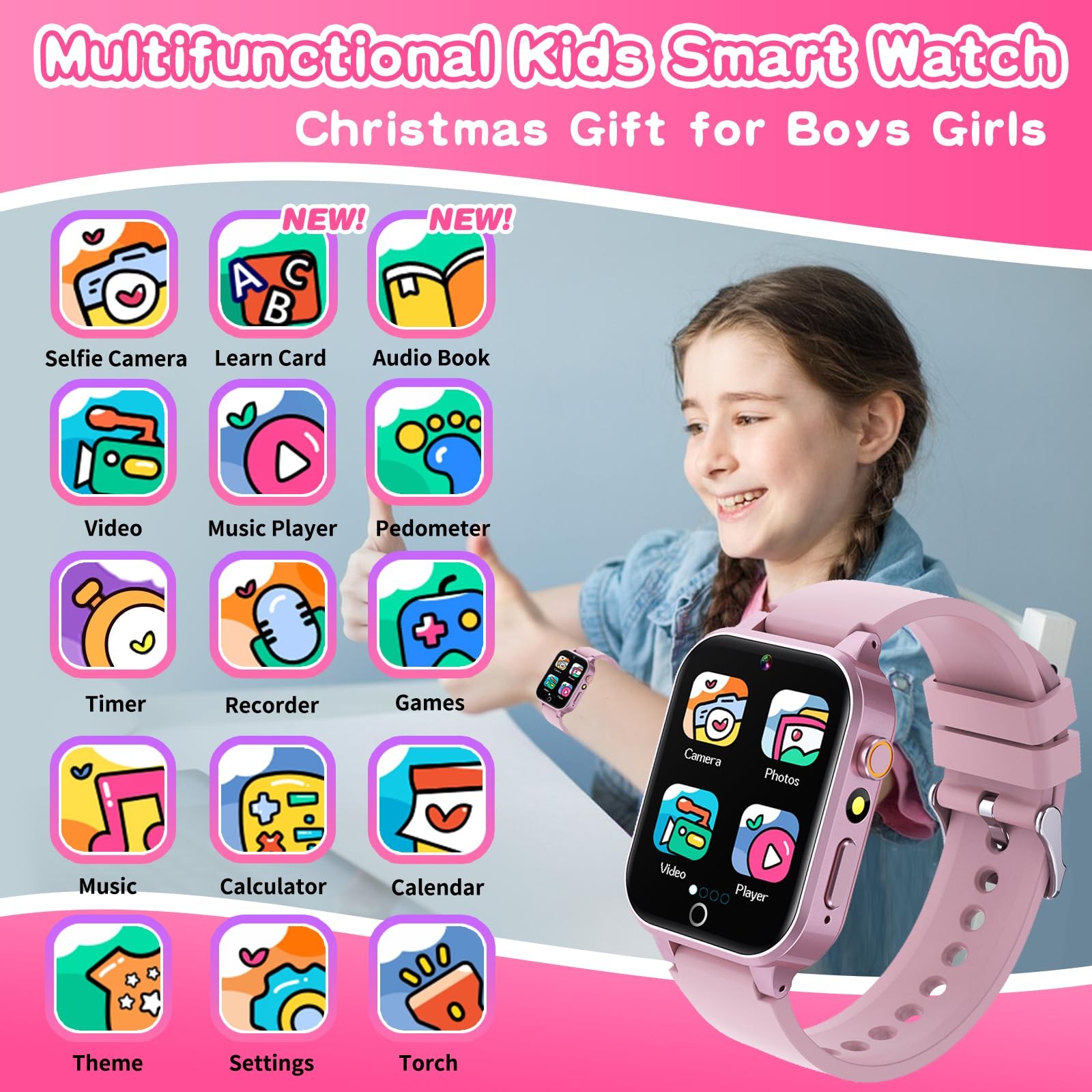 Kids Smart Watch Gift for Girls Age 5-12, 39 Games HD Touch Screen Watches with