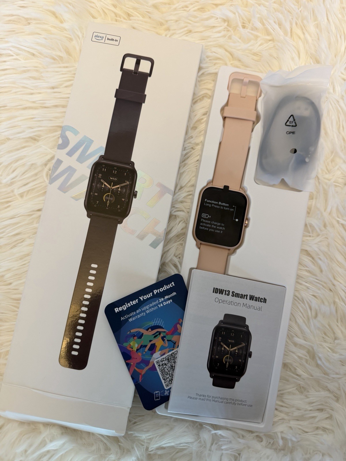 Smart Watch IDW13, Pink Silicone Band 1.8″ Heart Rate Bluetooth IP68