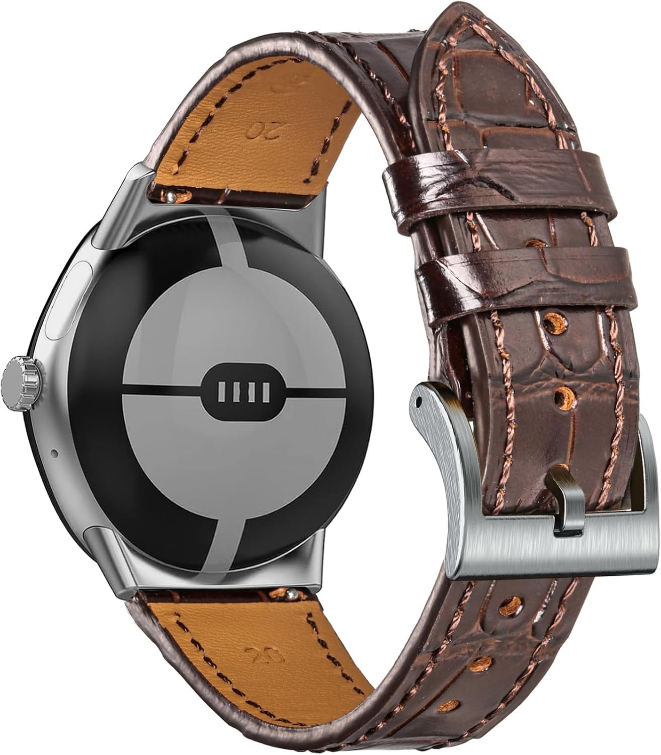 Alligator Grain Leather Watch Band for Google Pixel 41mm/45mm – Genuine Brown St