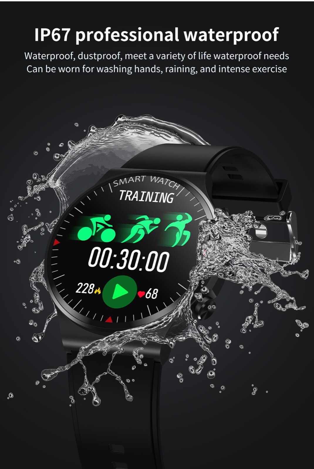 Mens Sports Smart Watch IP67 Waterproof Watch for Android & IOS