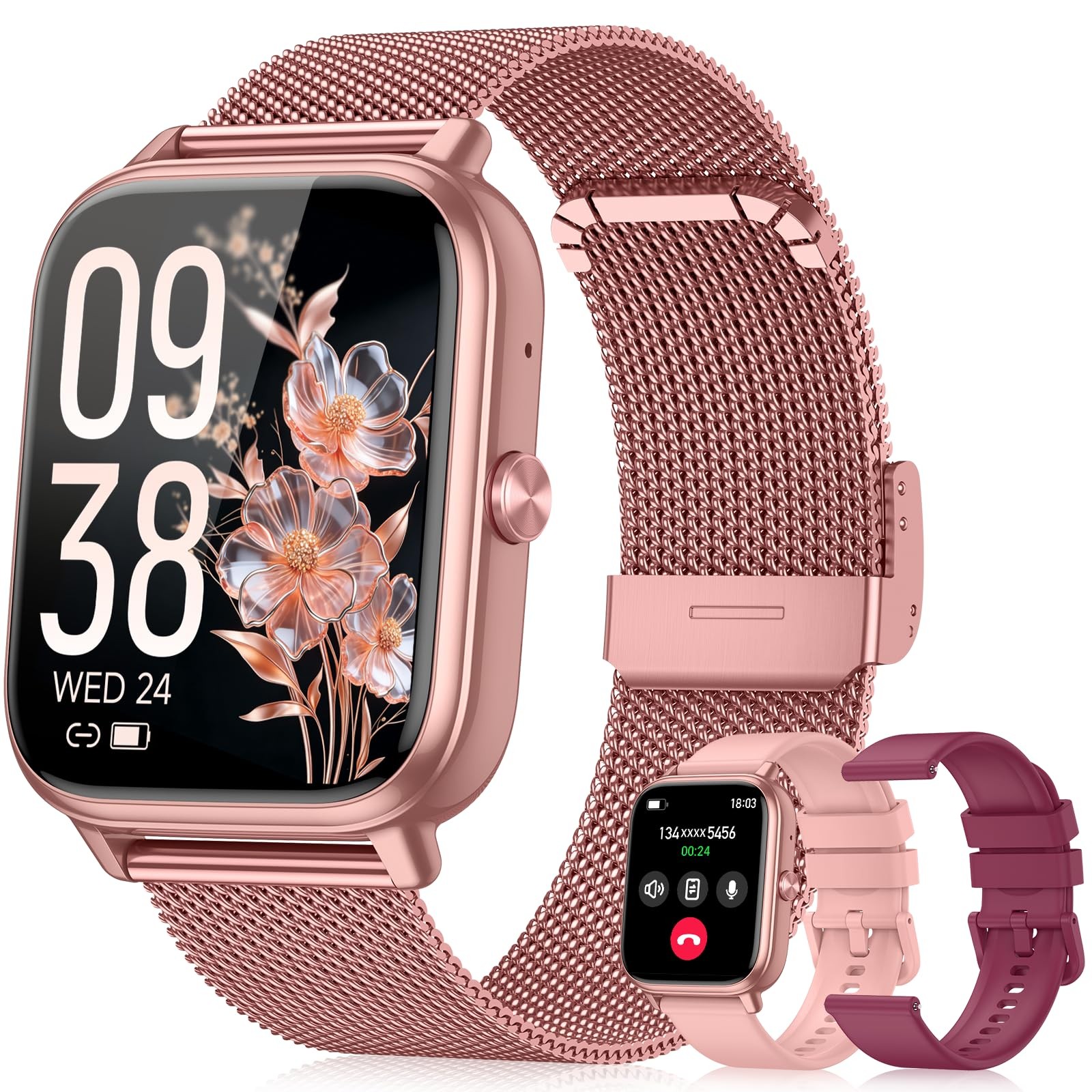 paybay Smart Watch for Women Men- 1000mAh Battery Answer/Make Call, Pink