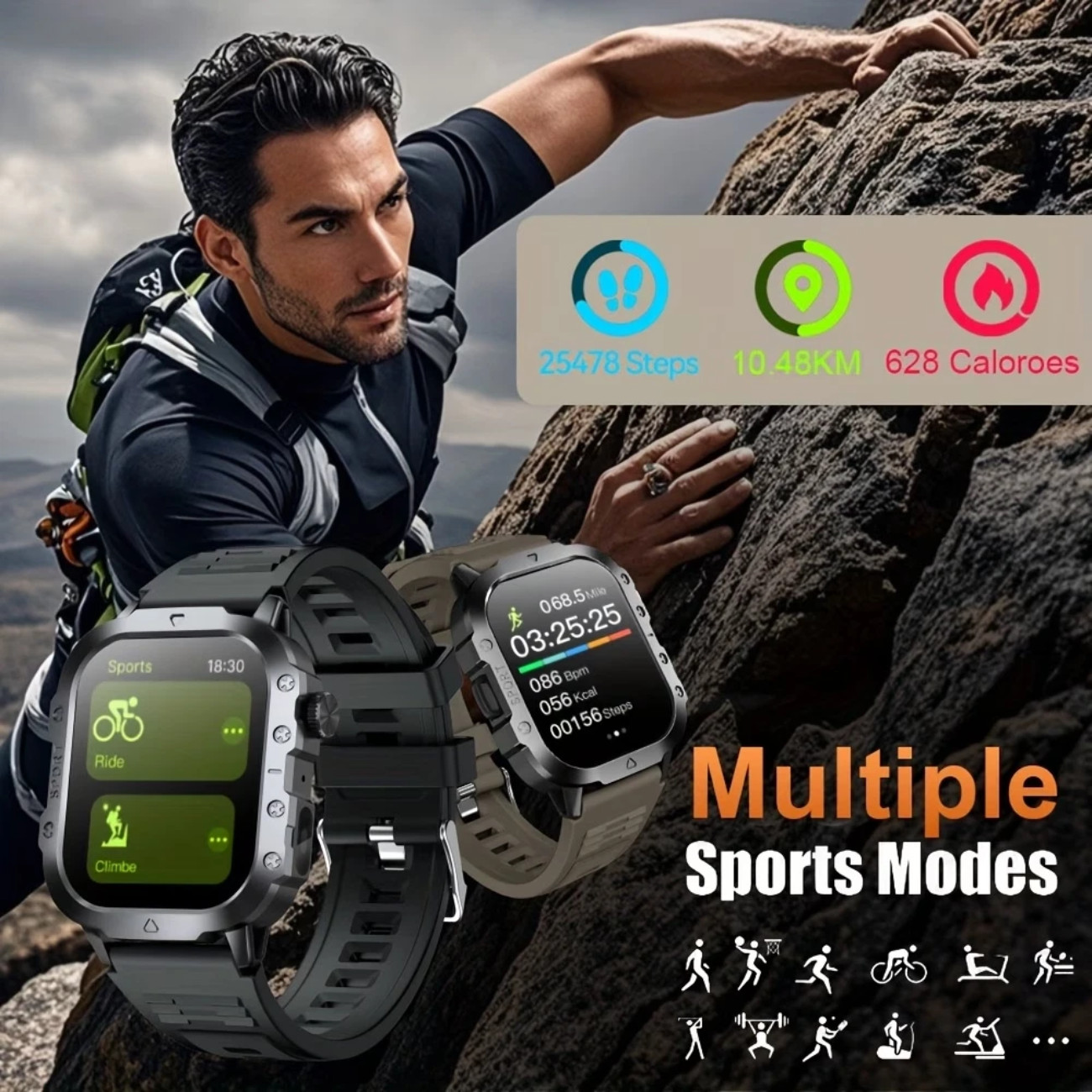 Military Smart Watch Men(Answer/Make Call), Outdoor Smartwatch with Flashlight