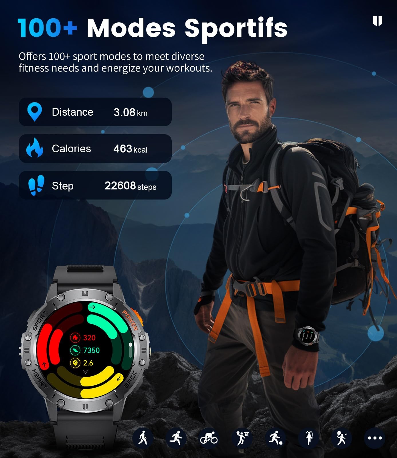 LIGE EF5-A Military Smart Watch Men 1.43″ AMOLED 5ATM Waterproof Calls 530mAh 3
