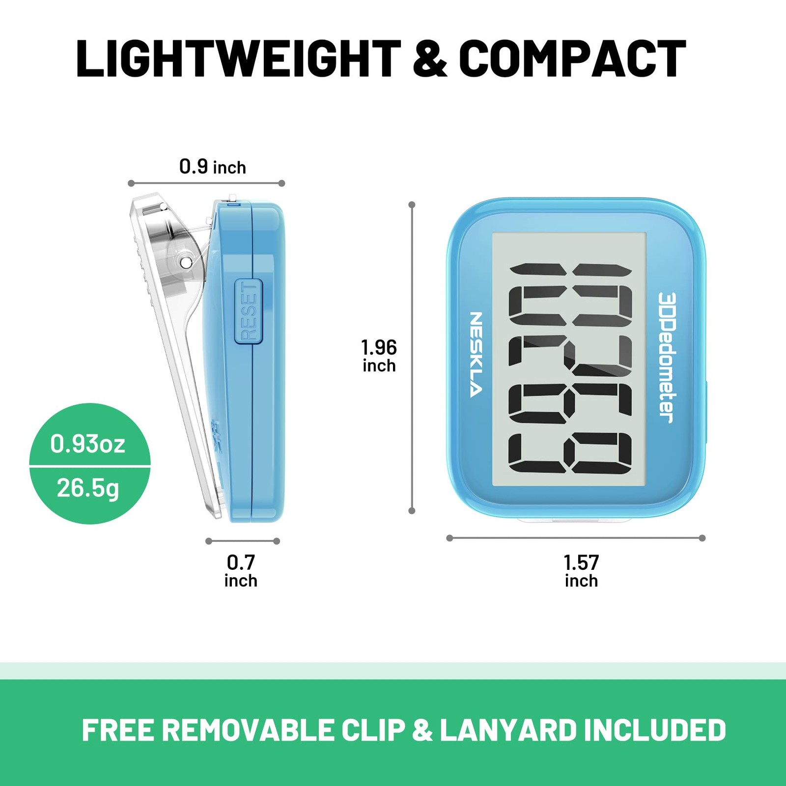 NESKLA 3D Pedometer for Walking, Simple Step Counter with Large Digital Displ…
