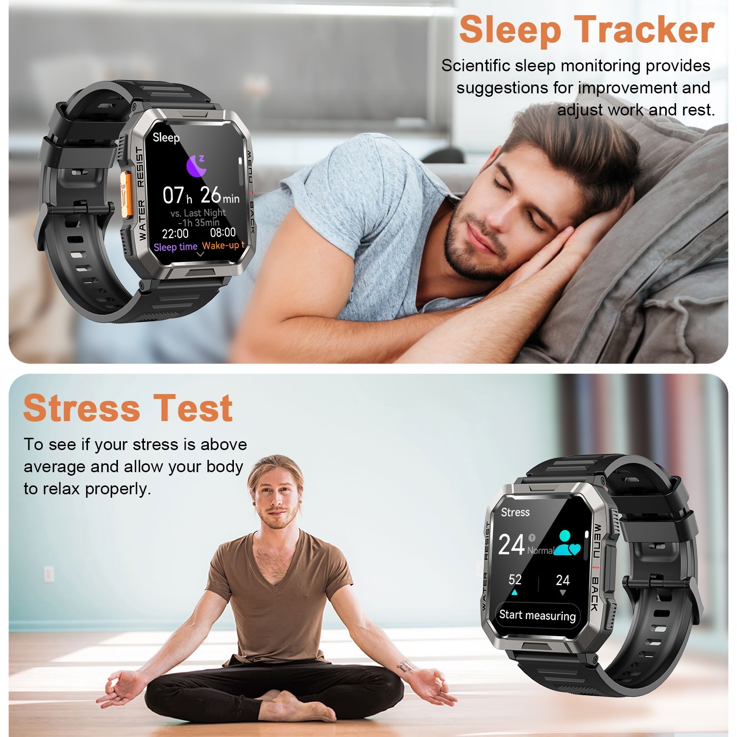 Military Smart Watch for Men(Call Receive/Dial)Rugged Tactical Fitness Tracker