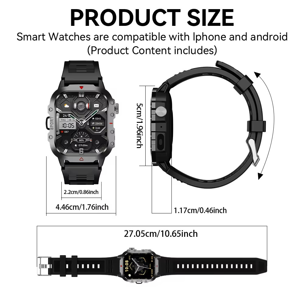 2.01″ HD Screen Smart Watch with LED Flashlight Bluetooth & Talking for Men/Wome