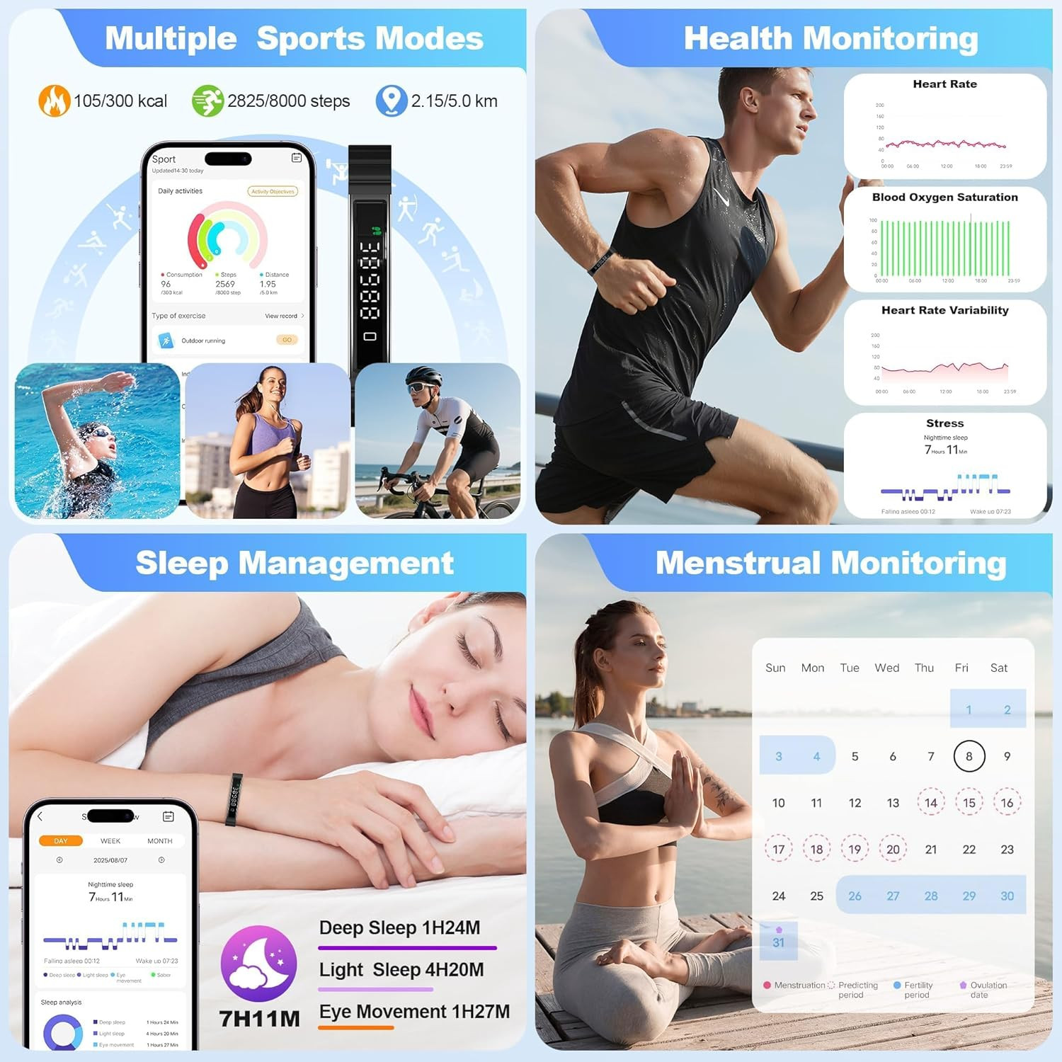Smart Bracelet for Women Men, 24H Sleep Tracker, Step Tracker with Bluetooth Con