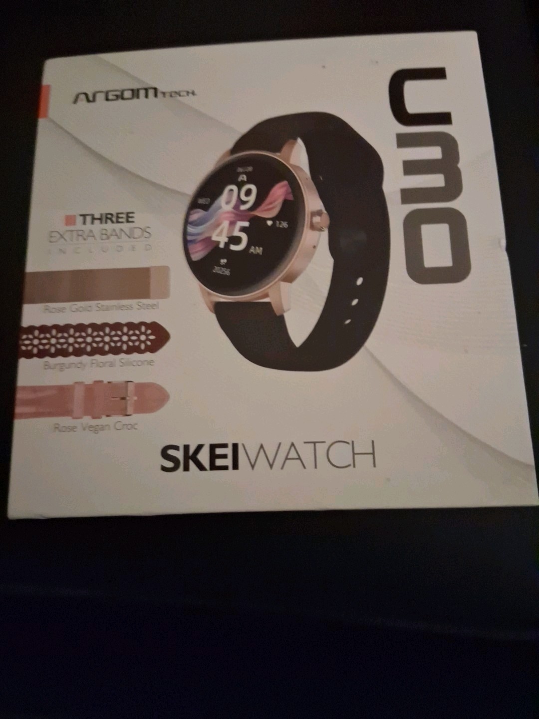 Argomtech Skeiwatch C30 Smartwatch, Bluetooth Fitness Tracker, Black