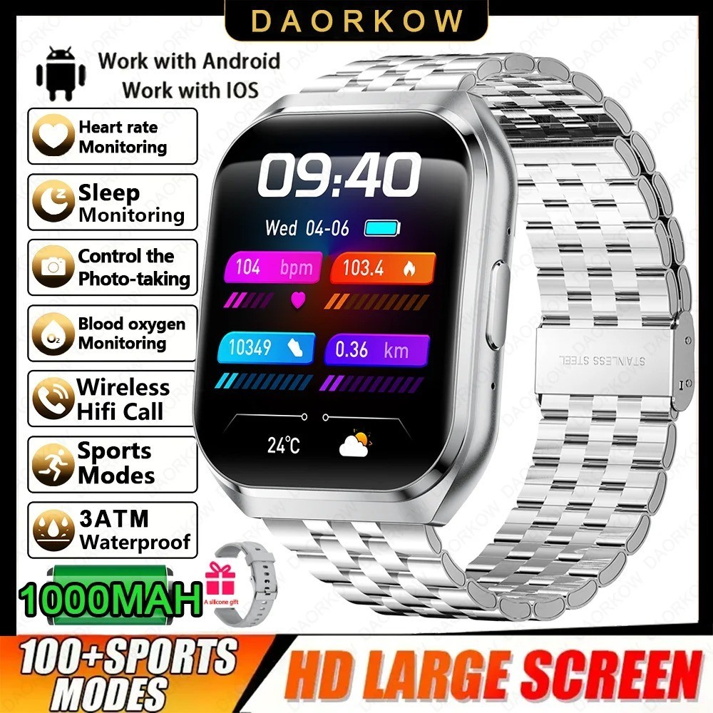 Men’s Smart Watch 1000mAh BT Call IP68 Waterproof Heart Rate Sport Watch