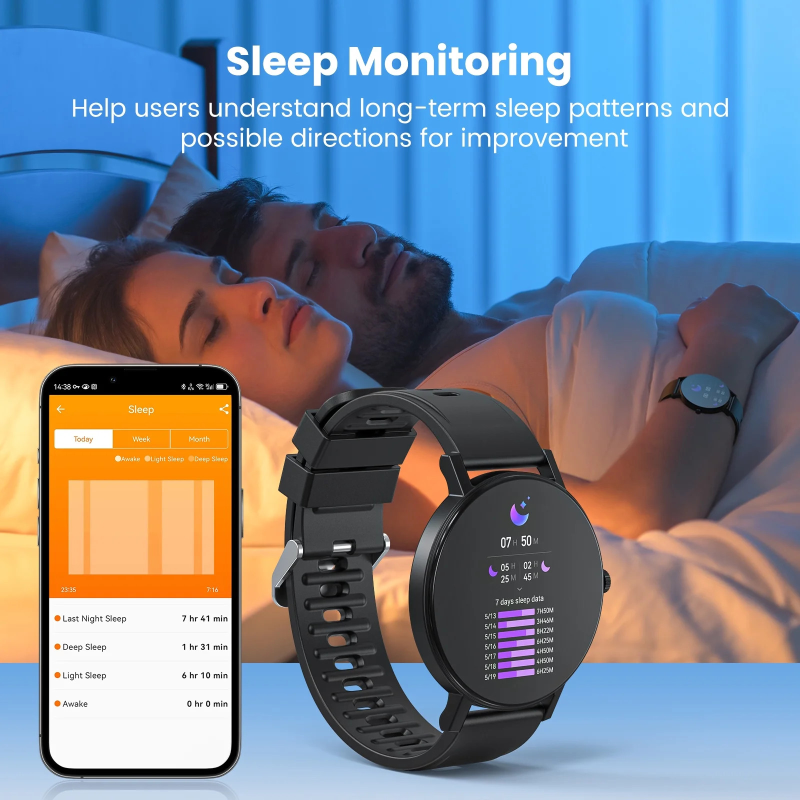 Smart Watch AMOLED Screen Call & Msg Sleep Monitor IP68 For iOS Android