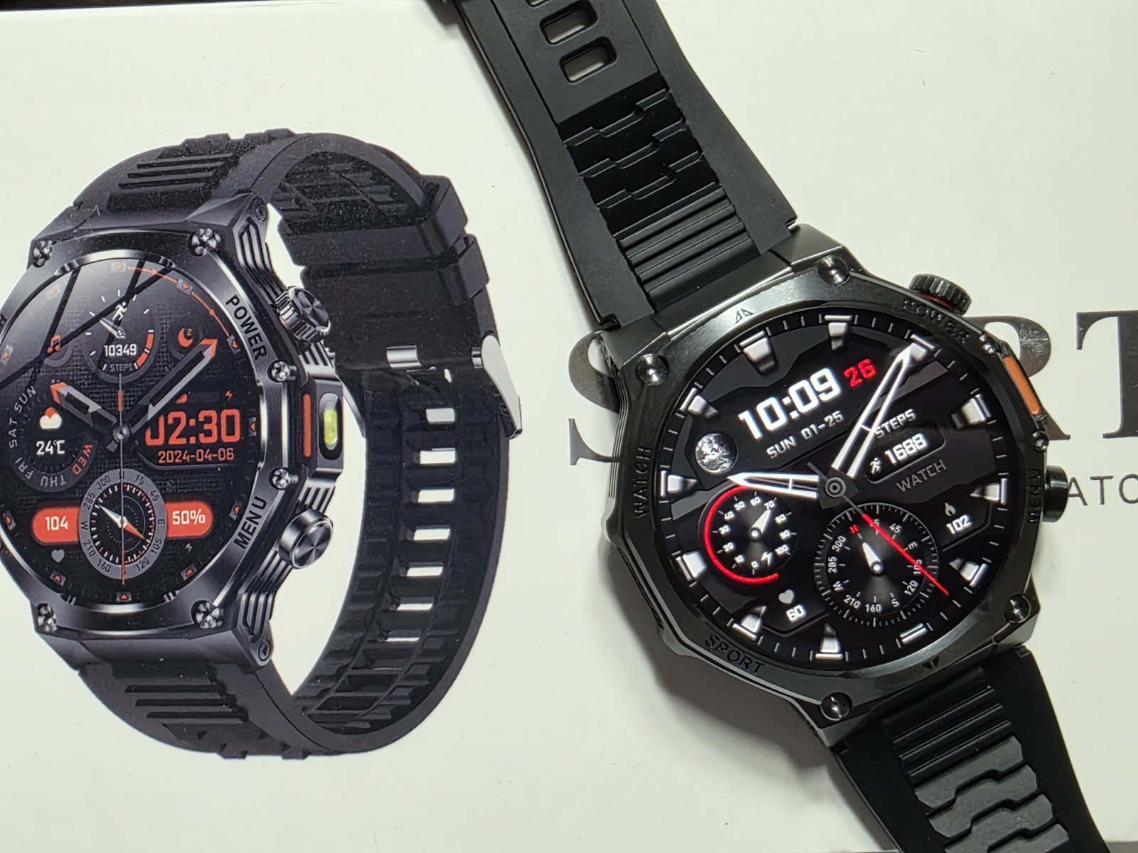 Smart Watch Heavy Duty Black Silicone 1.8″ Screen Hiking Compass 3+ Days Bat.