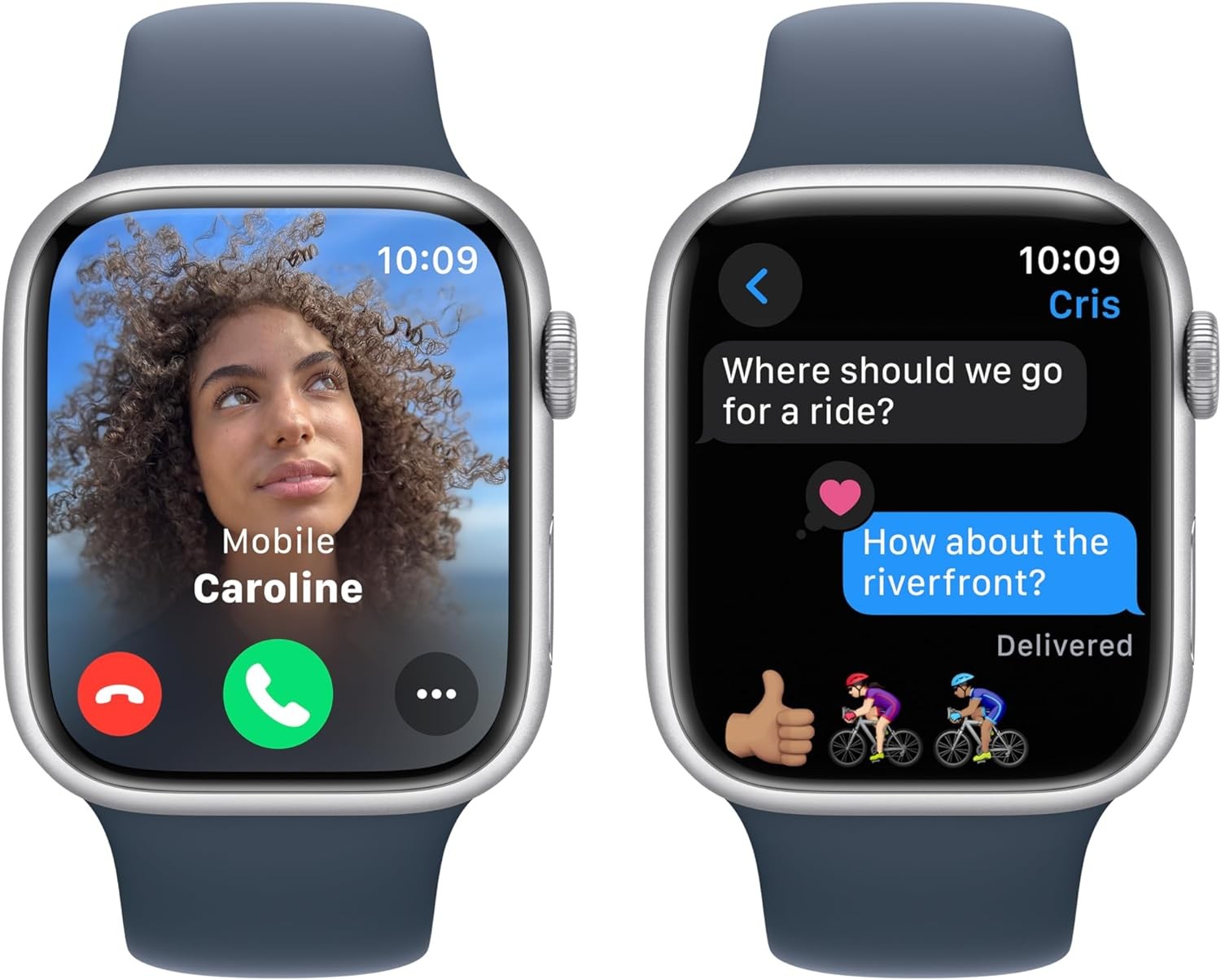 Apple Watch Series 9 (GPS + LTE) 45MM Silver Aluminum Case Storm Blue Sport Band