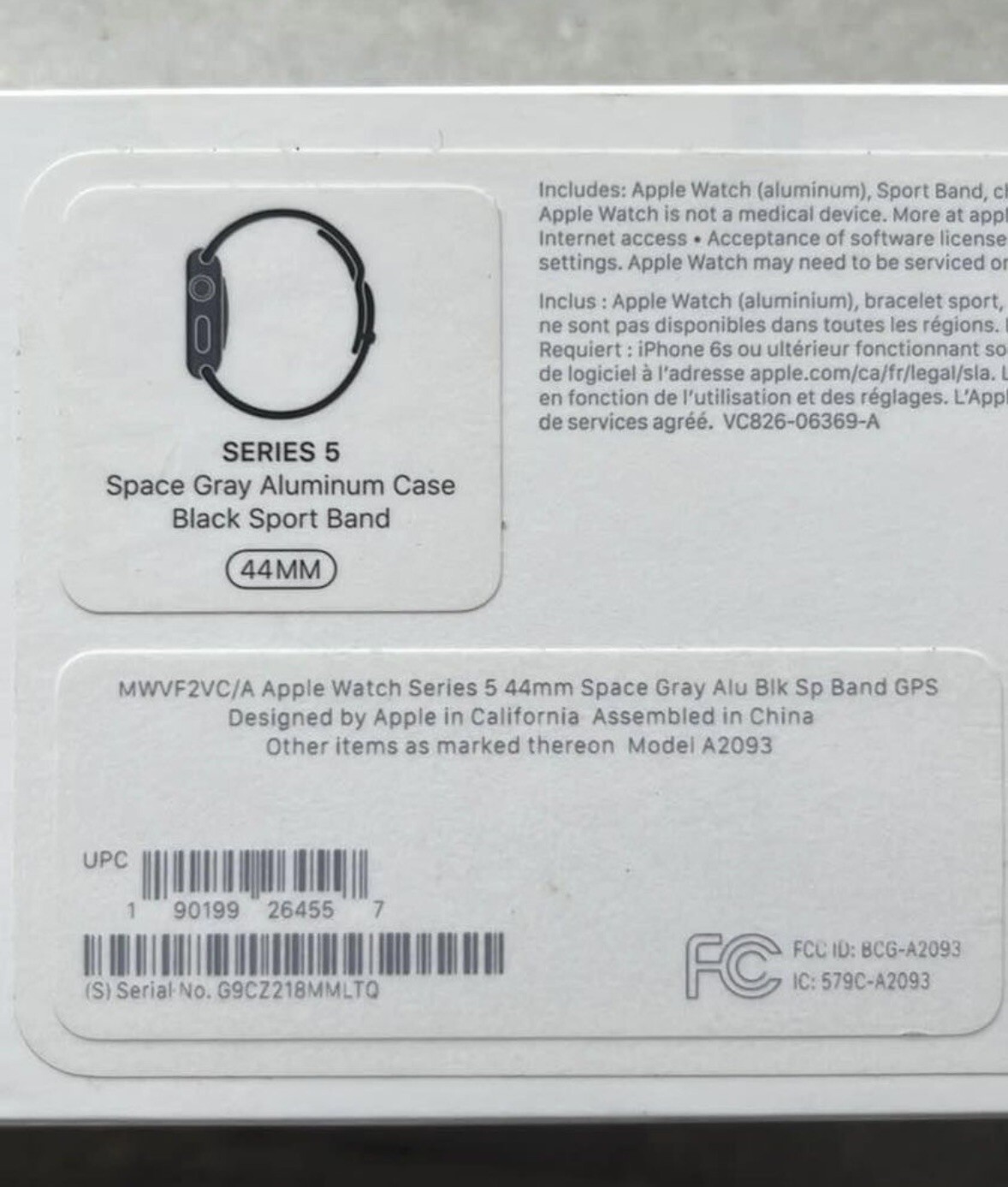 Apple Watch Series 5 44mm Space Gray Aluminum Case with Black Sport Band – S/M &