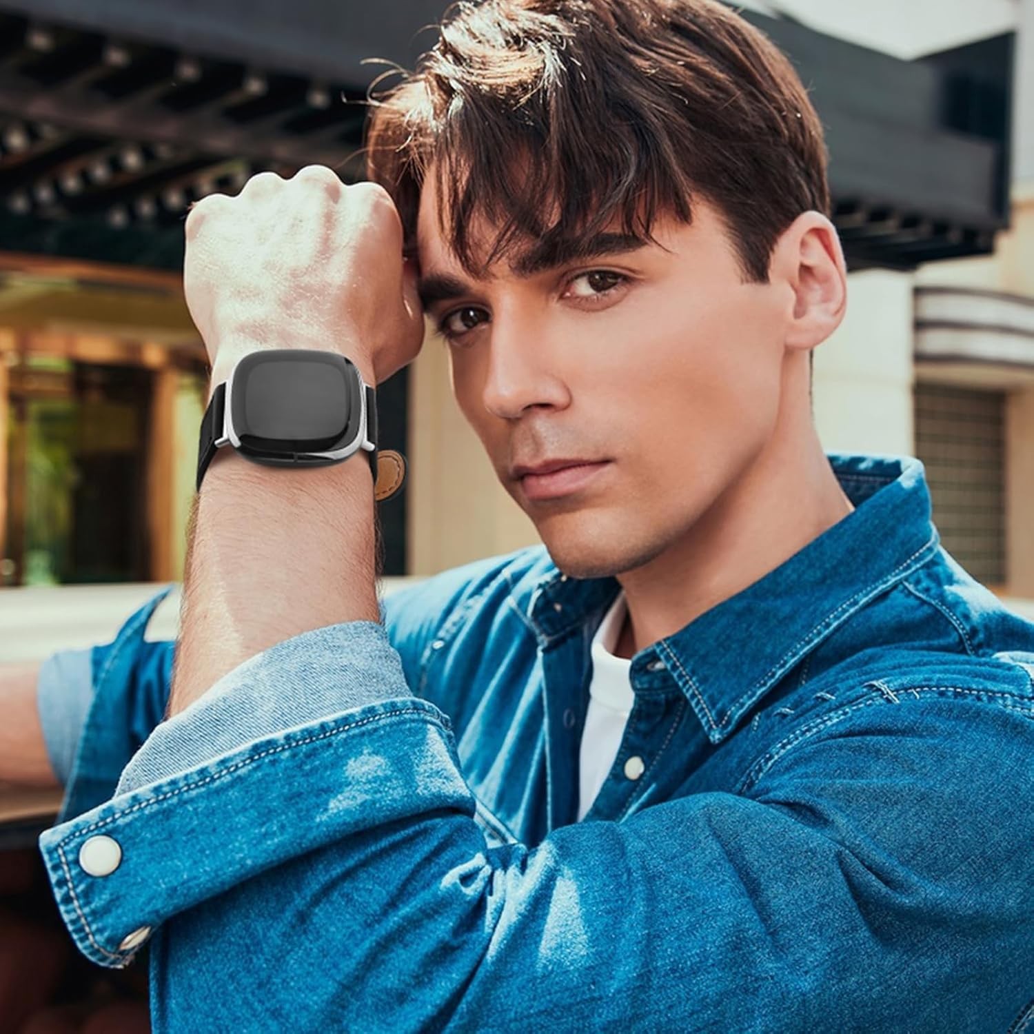 Genuine Leather Strap Compatible with Fitbit Versa 4 and Sense 2
