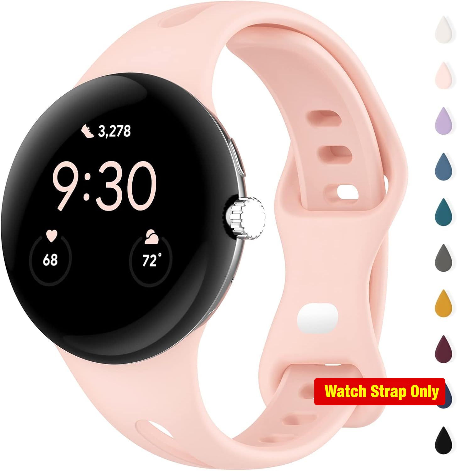 Breathable Pink Silicone Band for Google Pixel Watch 1 2 3 4 Adjustable Strap
