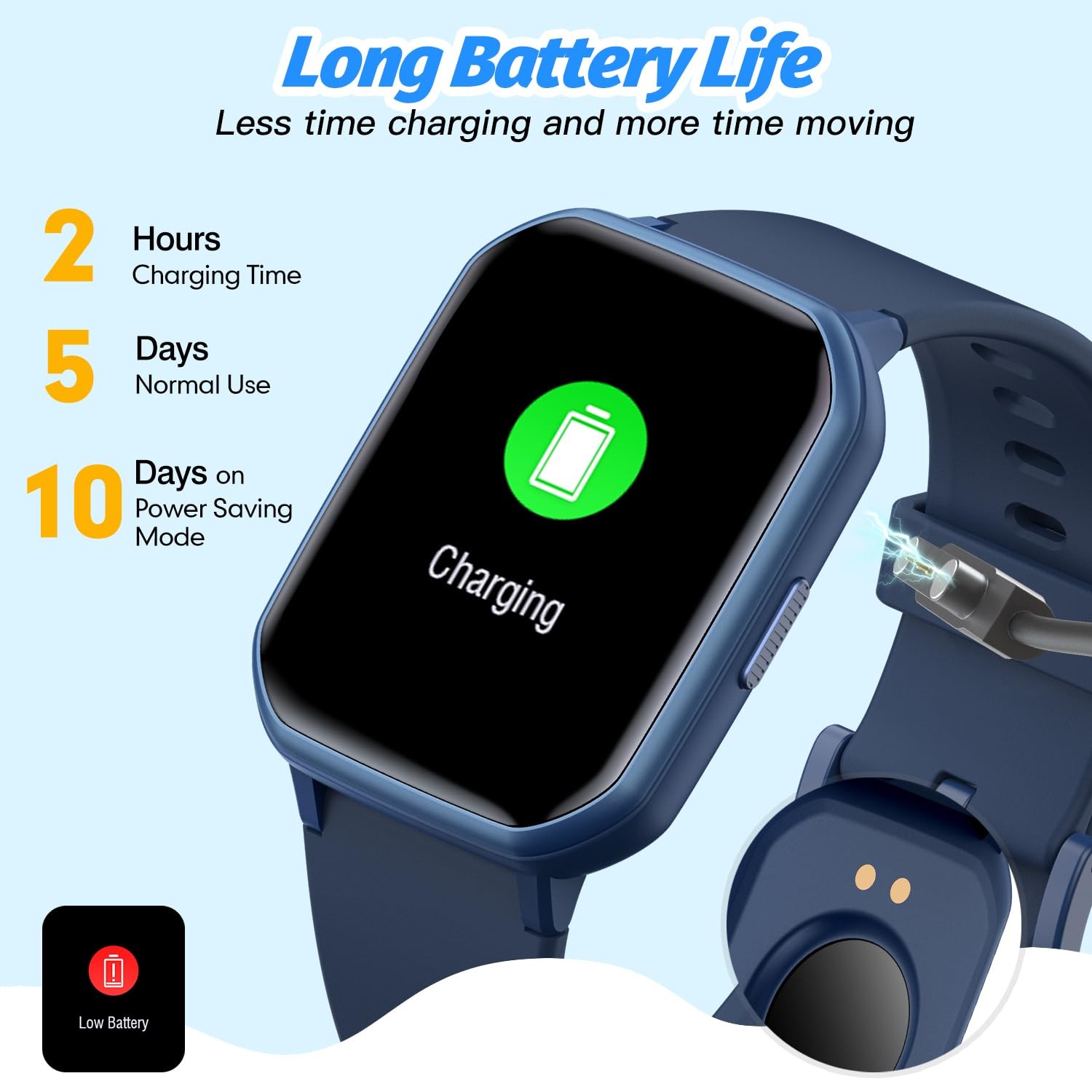 Kids Smart Watch Girls IP68 Waterproof 1.5 Inch Screen Heart Rate Blue Toy