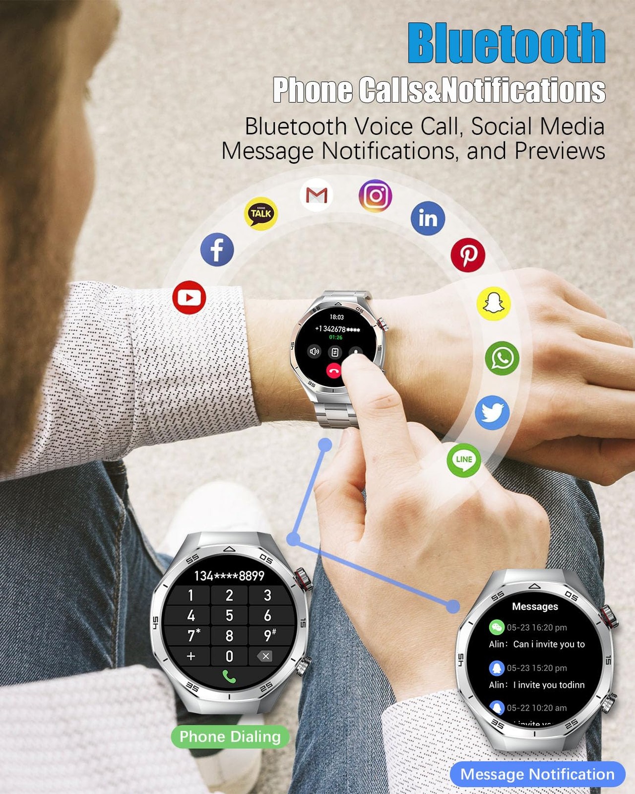 Men’s 1.52″ HD Touch Screen Sports Fitness Tracker with Bluetooth Calls IP67 …