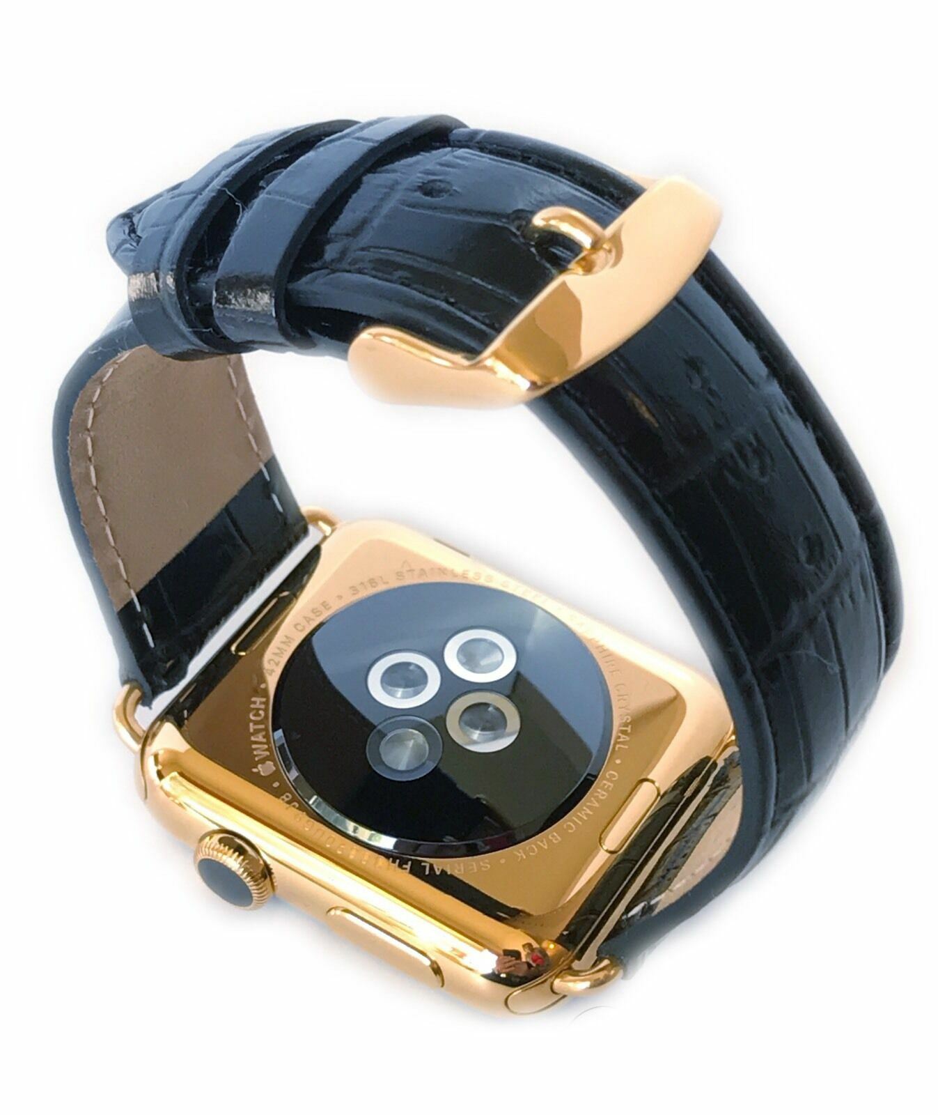24K Gold Plated 42MM Apple Watch SERIES 2 with Black Alligator Leather Band