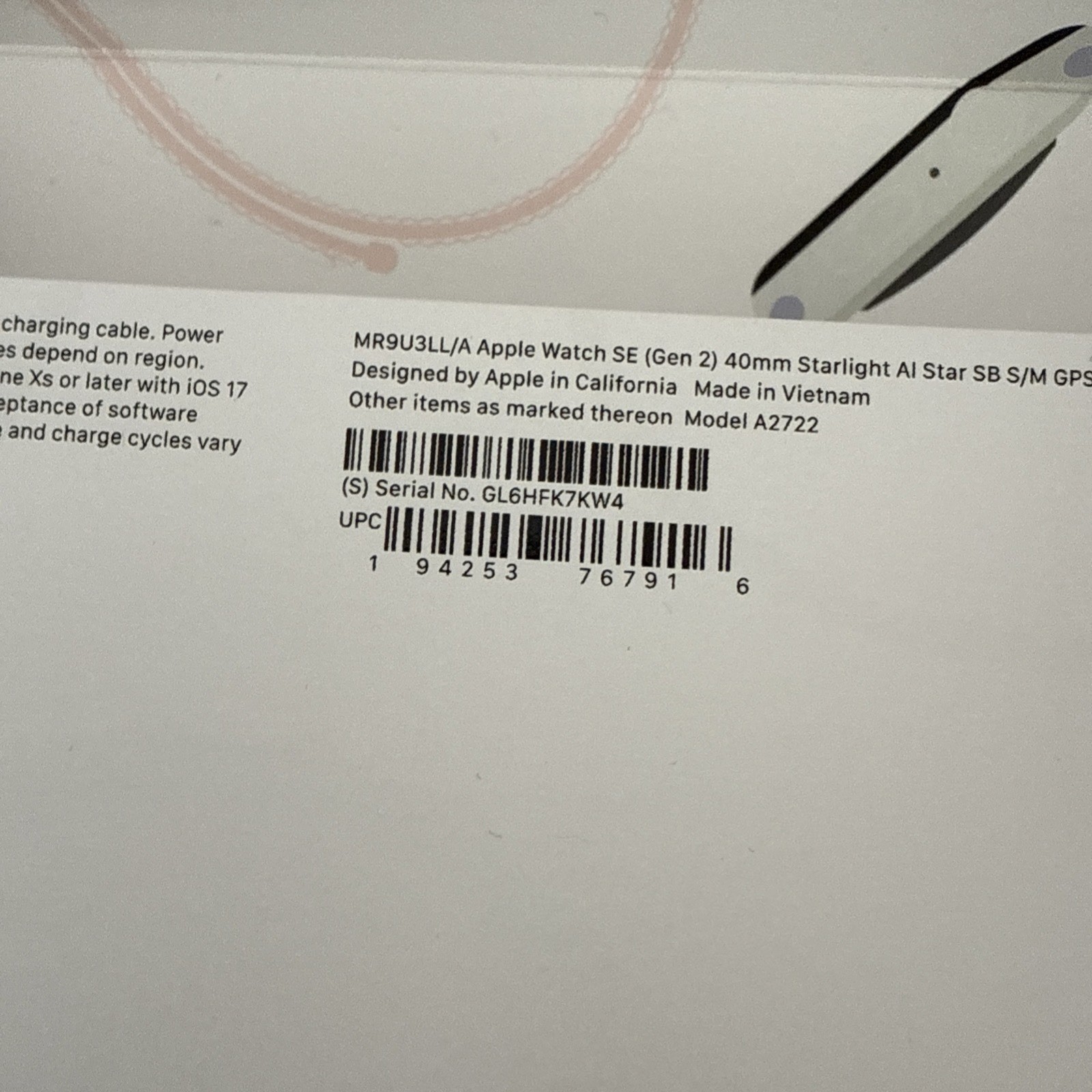 Apple Watch SE (2022) 2nd Gen 40mm A2722 Starlight *