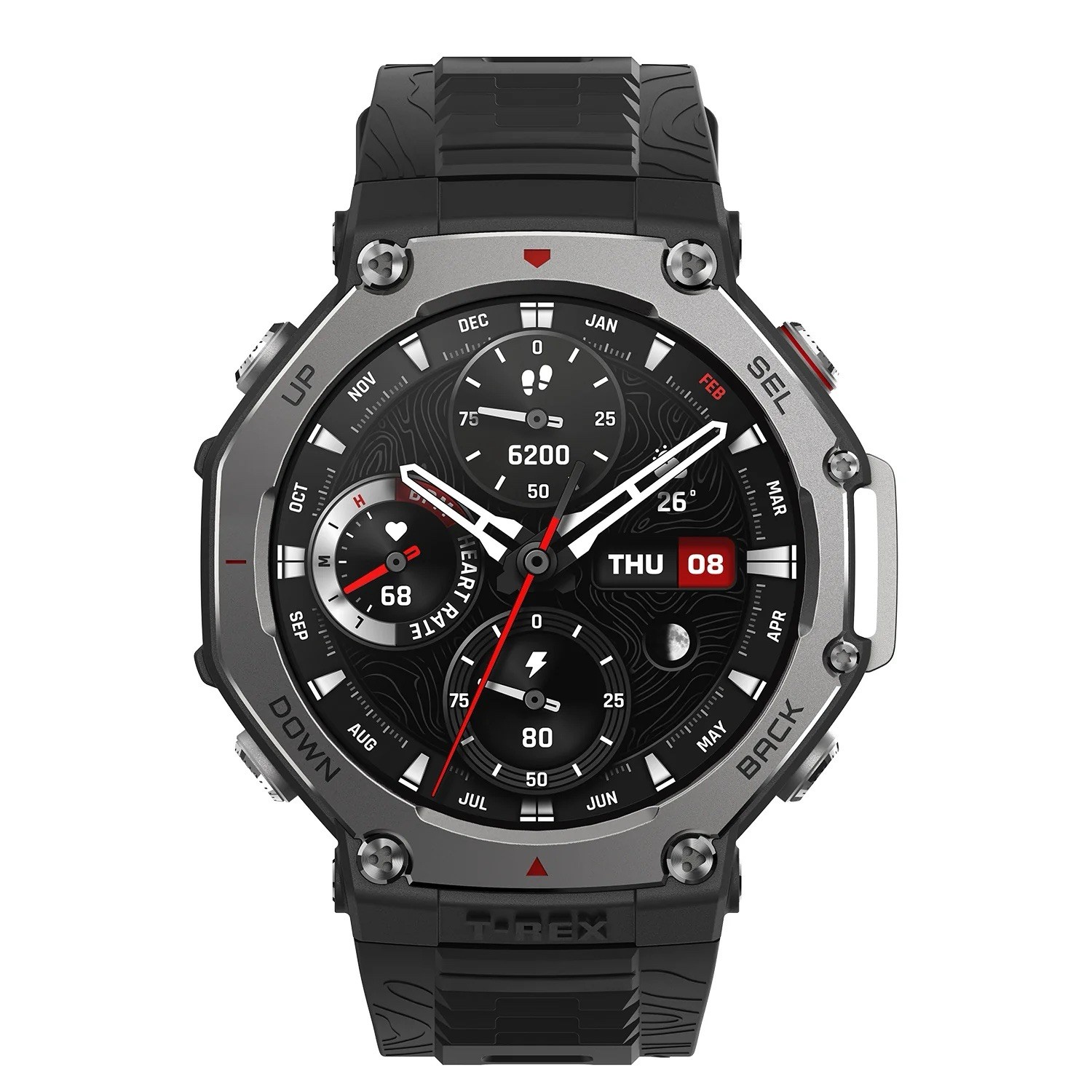 Amazfit T-Rex Ultra 47mm Gray Metal Case Black Silicone Band Water-Resist