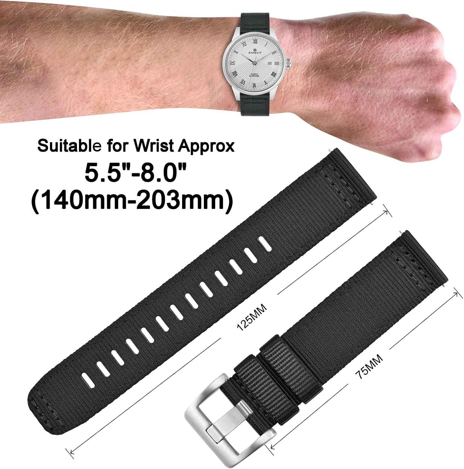 Military Nylon Strap Compatible with 18mm, 19mm, 20mm Watches