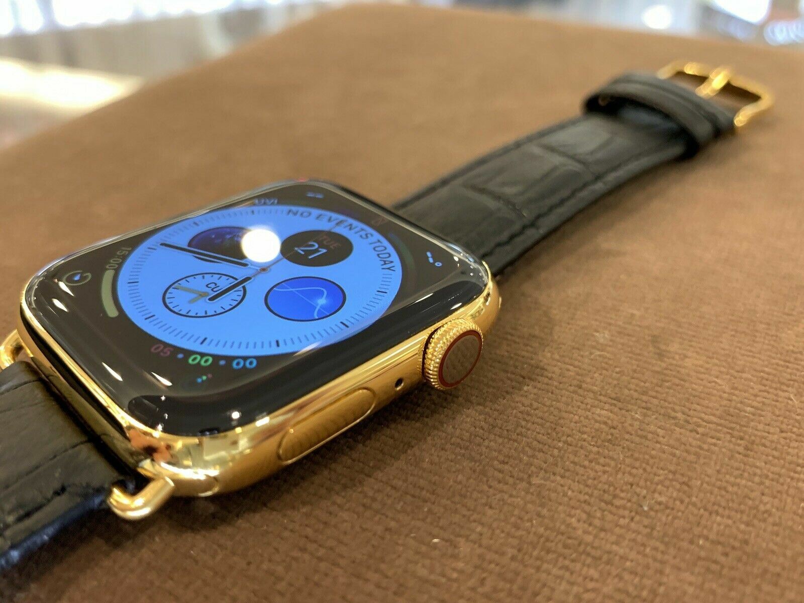 41mm Apple Watch Series 9 Custom 24K Gold Plated Stainless Steel Black Leather