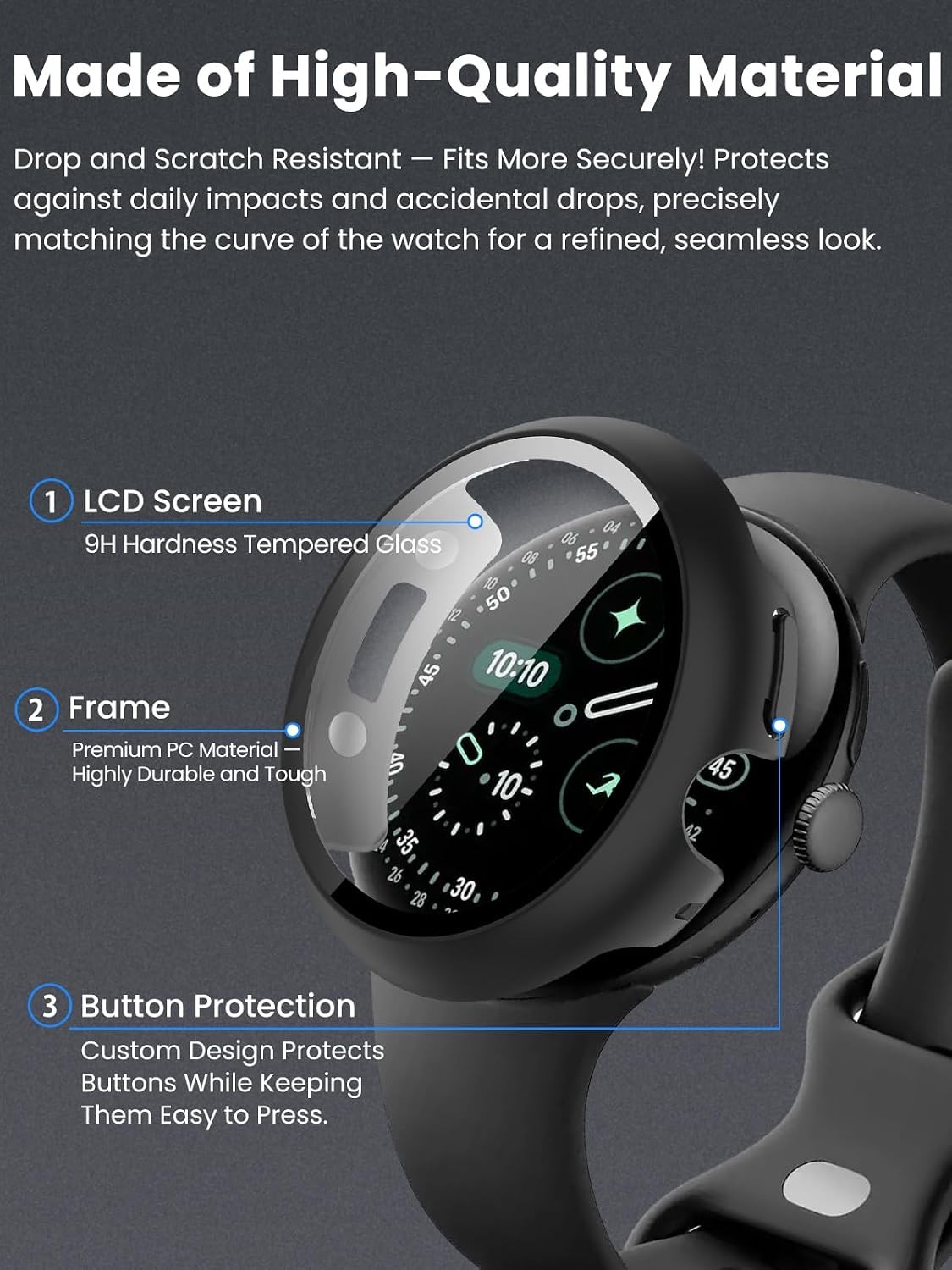 Hard PC Protective Case with Tempered Glass for Google Pixel Watch 4 45mm