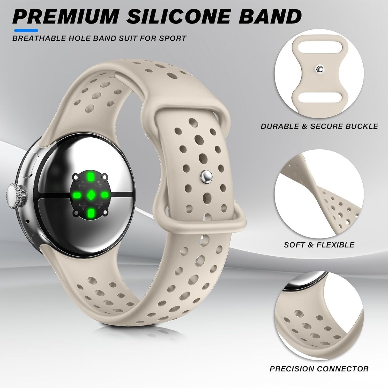 Soft Silicone Strap Compatible with Google Pixel Watch 41mm 45mm Breathable