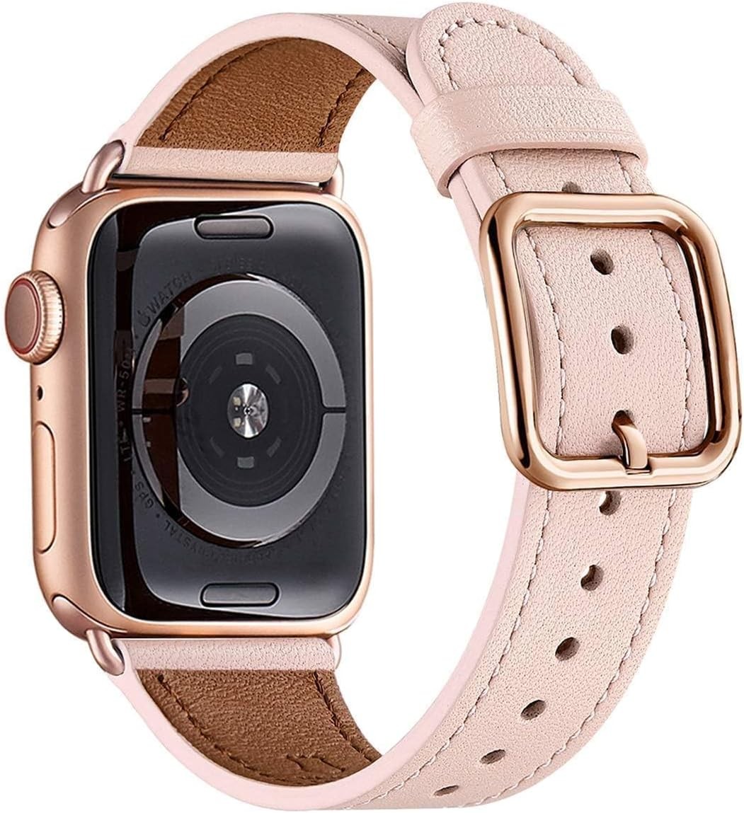 Genuine Leather Strap Compatible with Apple Watch Series 7 41mm Pink Sand/Rose G