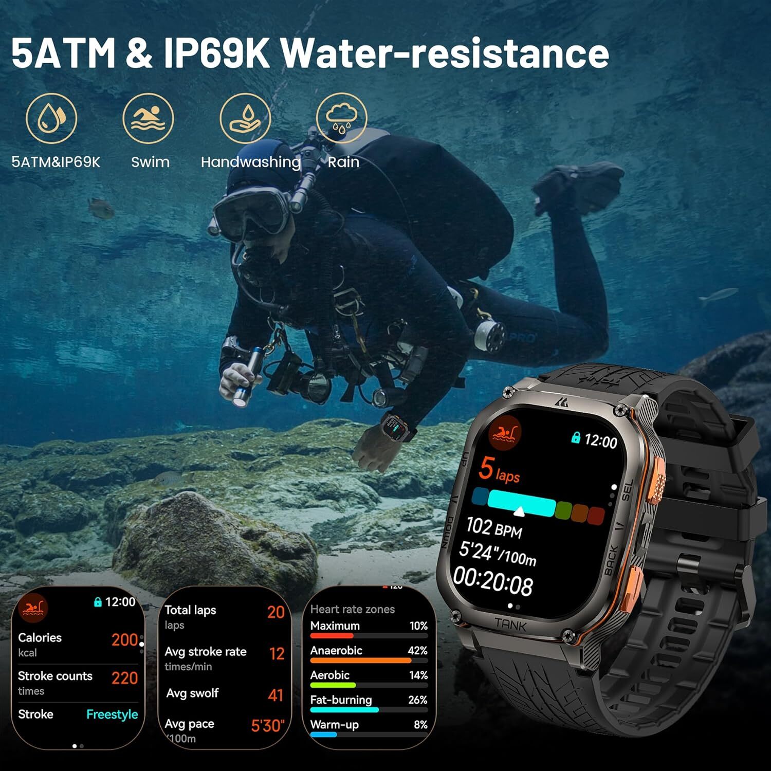 2024 KOSPET GPS Smart Watch Men Smart Watch 480mAh 50M Waterproof+Magnetic Strap