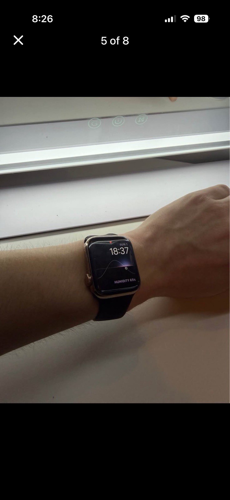 Apple Watch Gold Aluminum Case Black Silicone & Fabric Bands Touch Screen