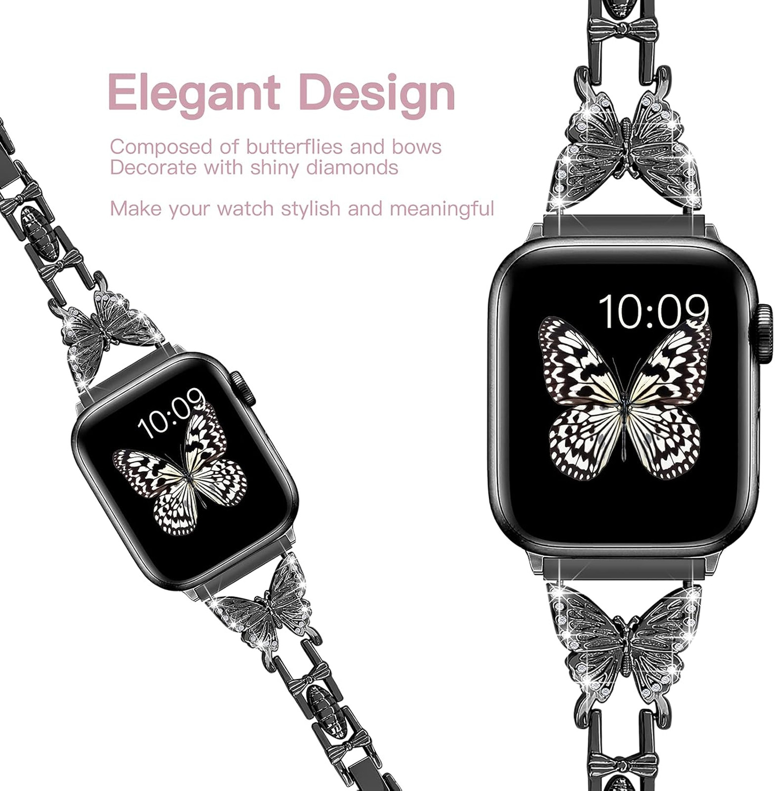 Butterfly Watch Band for Apple Watch 42mm 41mm 40mm 38mm Metal Dressy Women