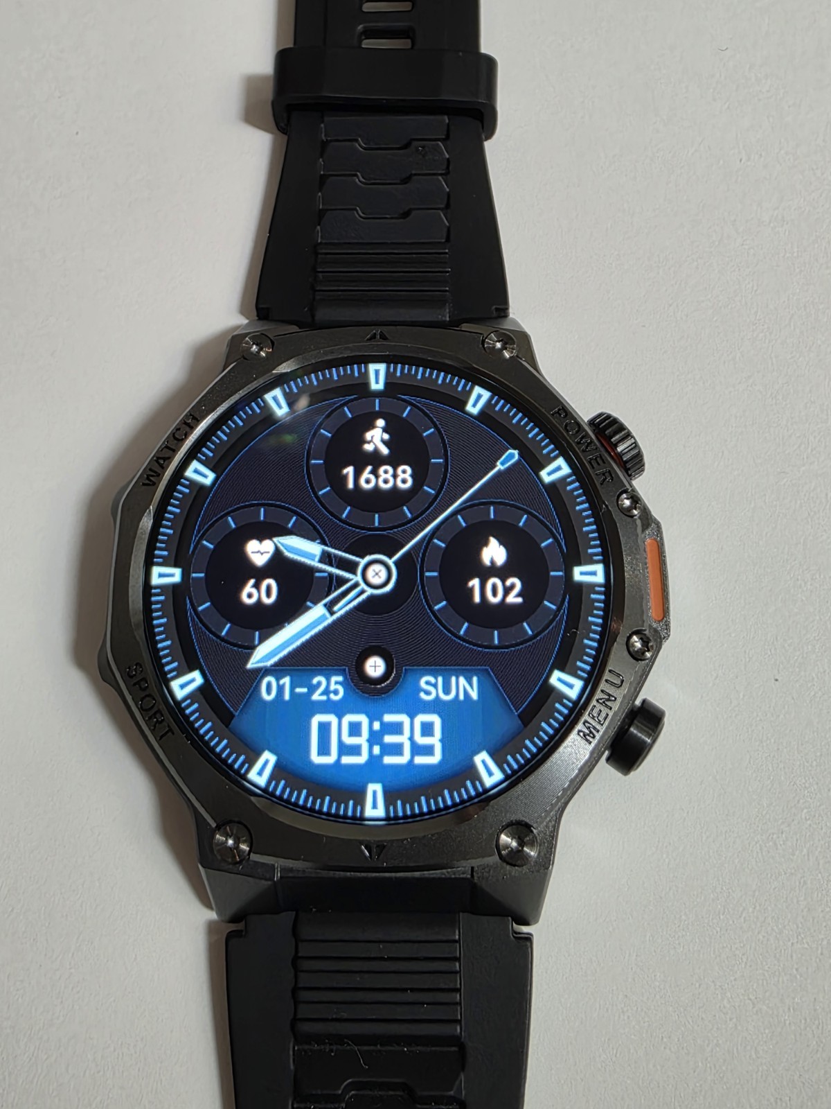 Smart Watch Heavy Duty Black Silicone 1.8″ Screen Hiking Compass 3+ Days Bat.