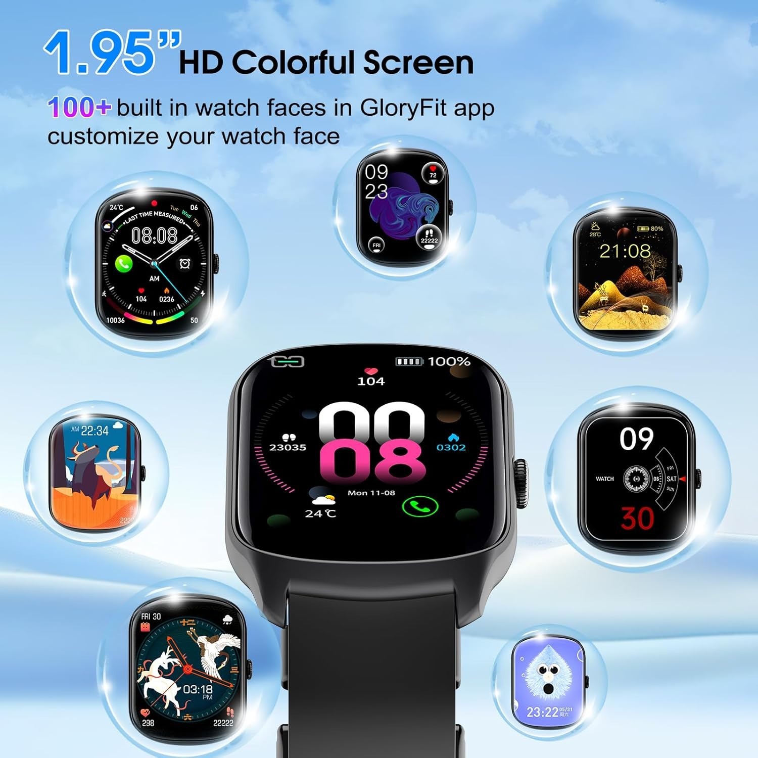 Smart Watch Fitness Tracker Dial Calls Speaker 1.95″ HD Curved Screen Heart Rate