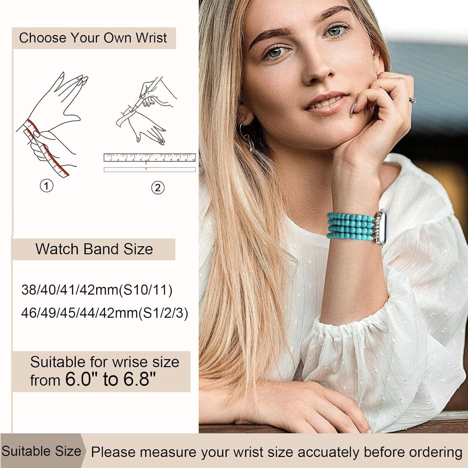 Natural Stone Strap Compatible with Apple Watch Series 10/11 38mm 40mm 41mm