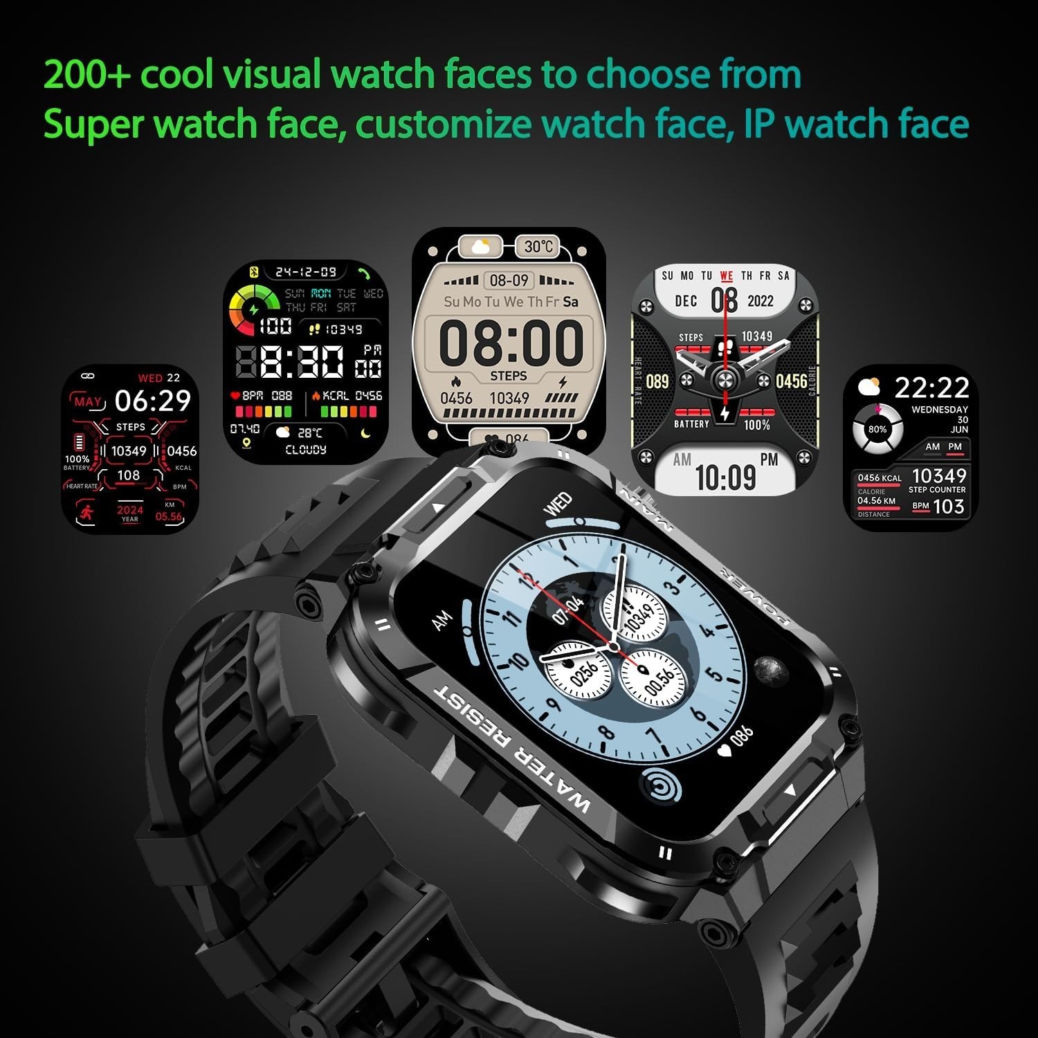 Military Smart Watch for Men Fitness Tracker Waterproof Heart Blood Oxygen