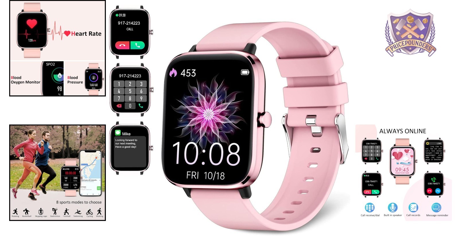Smartwatch Women Waterproof Fitness Tracker Heart Rate Sleep Monitor Touch Sc…