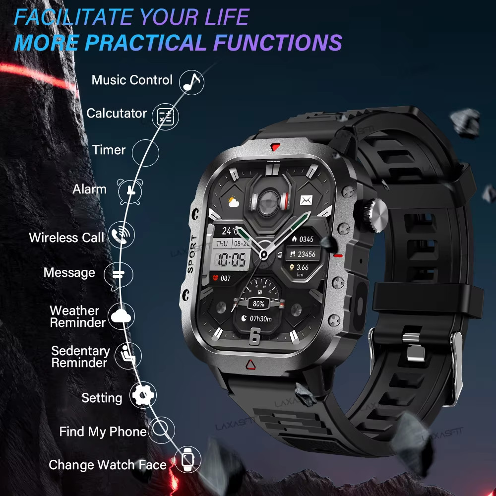 2.01″ HD Screen Smart Watch with LED Flashlight Bluetooth & Talking for Men/Wome
