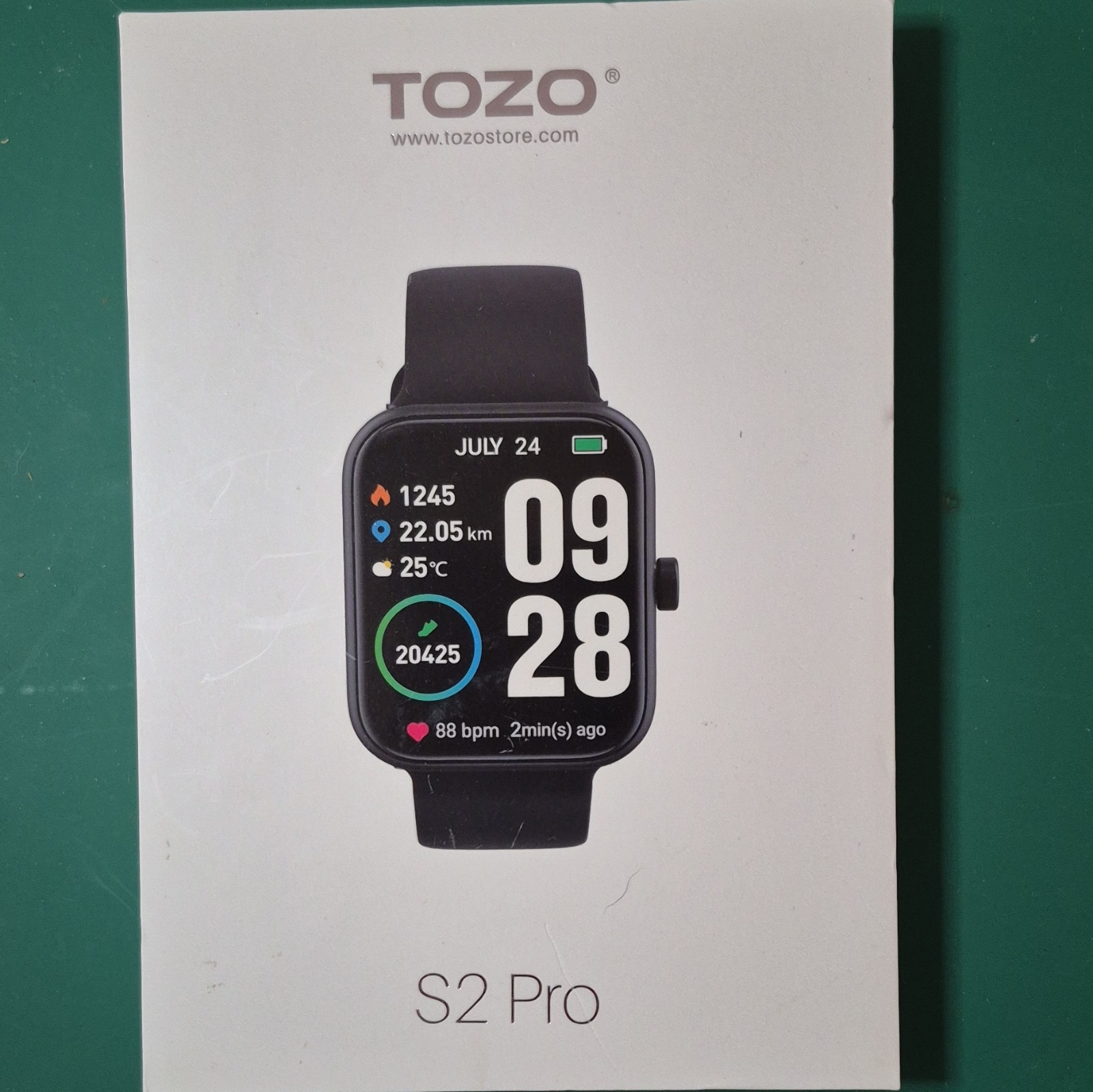 TOZO S2 Pro Smartwatch 44mm Black Metal Case Silicone Band Touchscreen