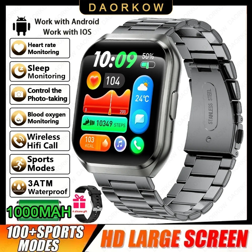 Men’s Smart Watch 1000mAh BT Call IP68 Waterproof Heart Rate Sport Watch