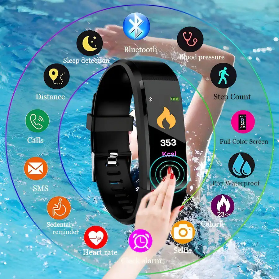 Sports Fitness Tracker Watch Heart Rate Blood Pedometer Tracker BP Monitor