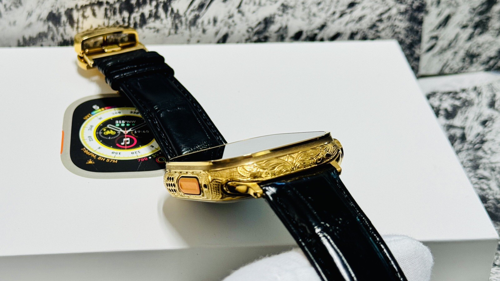Apple Watch ULTRA 49mm Hand Engraved 24k Gold Plated With 24k Gold Plated Link B