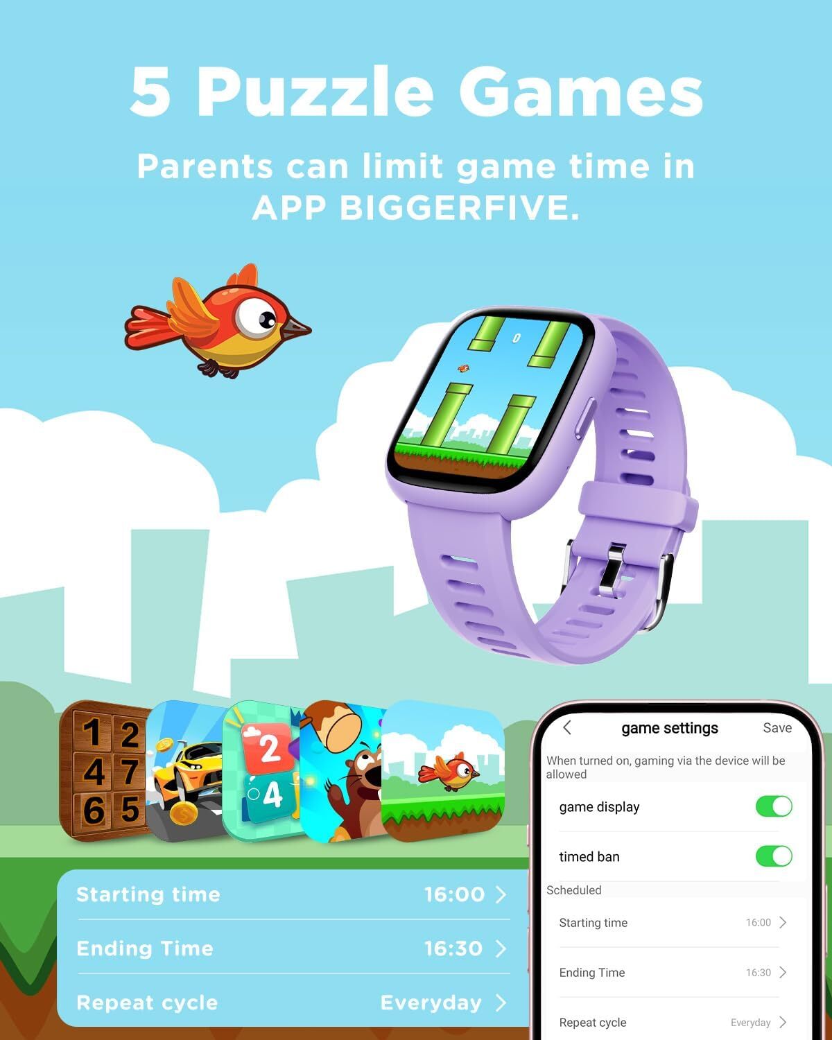 Smart Watch for Kids 1.8″ Fitness Tracker Watch Pedometer Puzzle Games for Kids