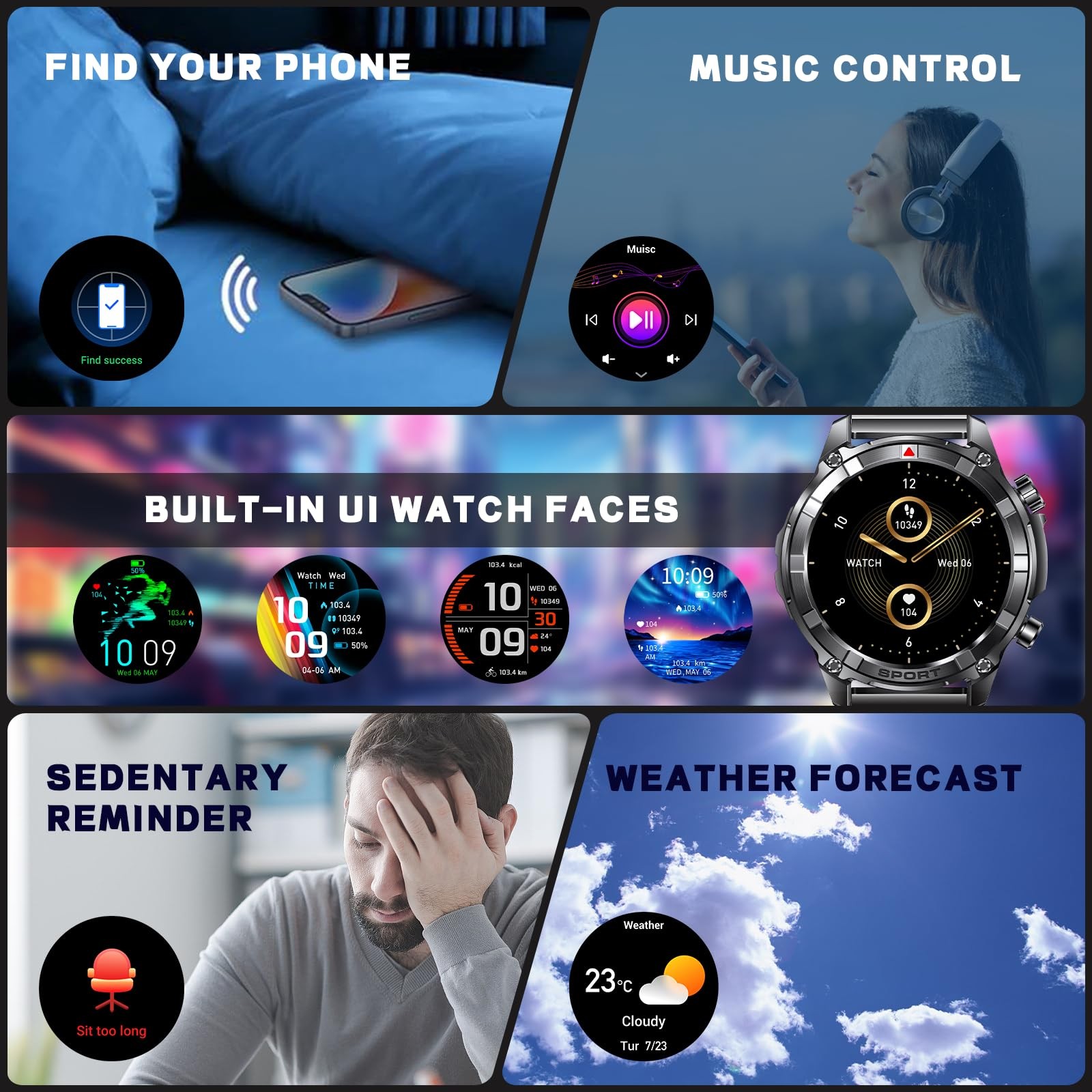 Ynwinste Smart Watches for Men with Bluetooth&Flashlight,1.52″ IP68 Waterpro Men