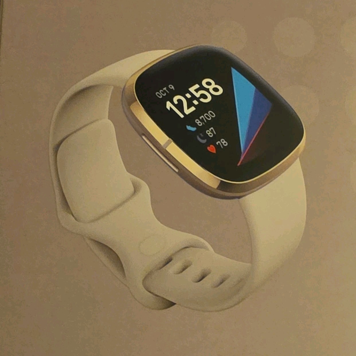 Fitbit Sense 40mm Smartwatch Gold Aluminum Case White Silicone Band ECG GPS