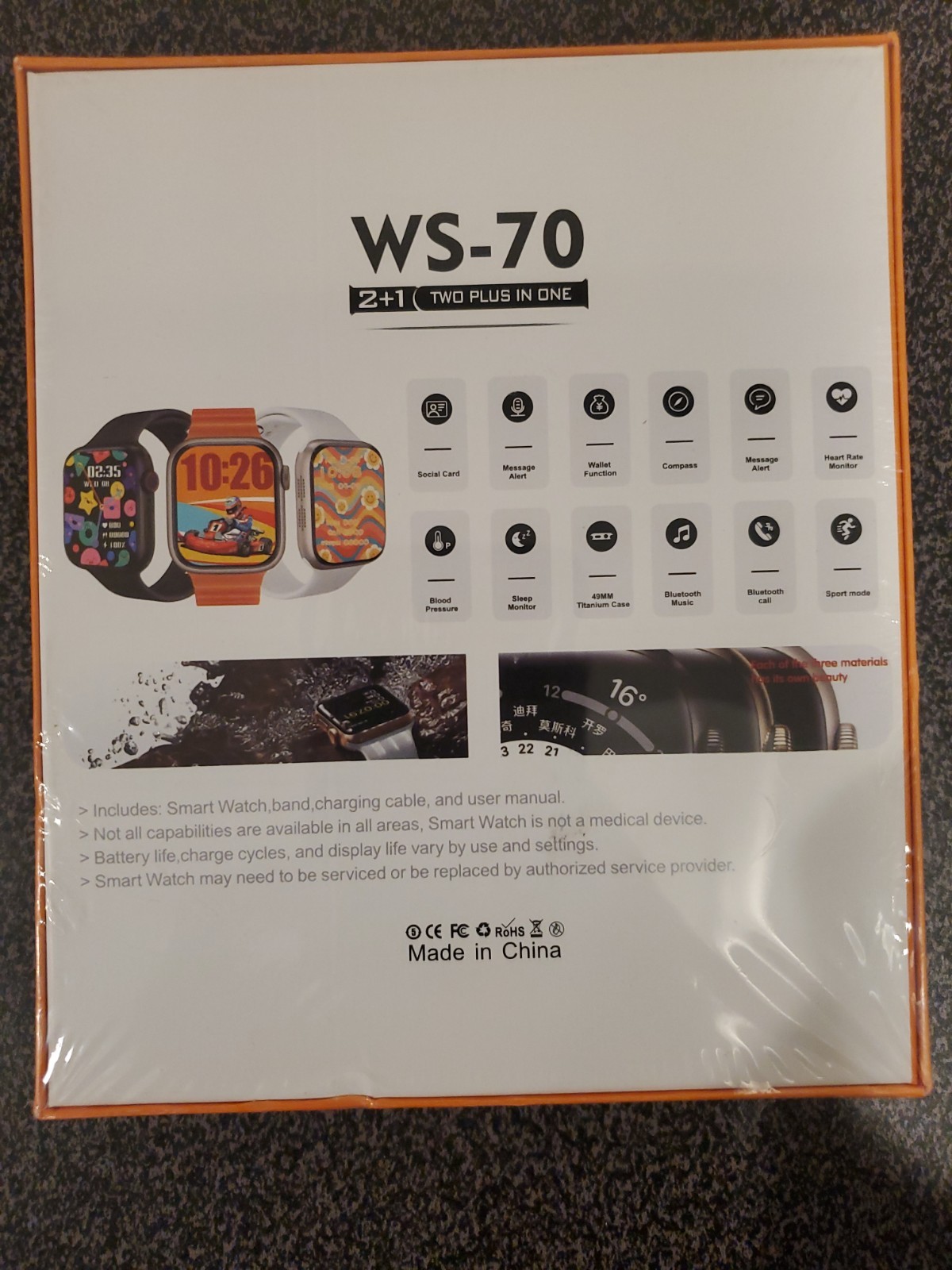 zt WS-70 WS Smartwatch AMOLED 2.20in Orange Case & Silicone Band Unlocked
